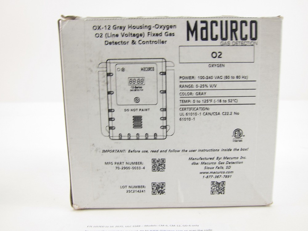NEW Macurco OX-12 Oxygen Detector Controller OX12
