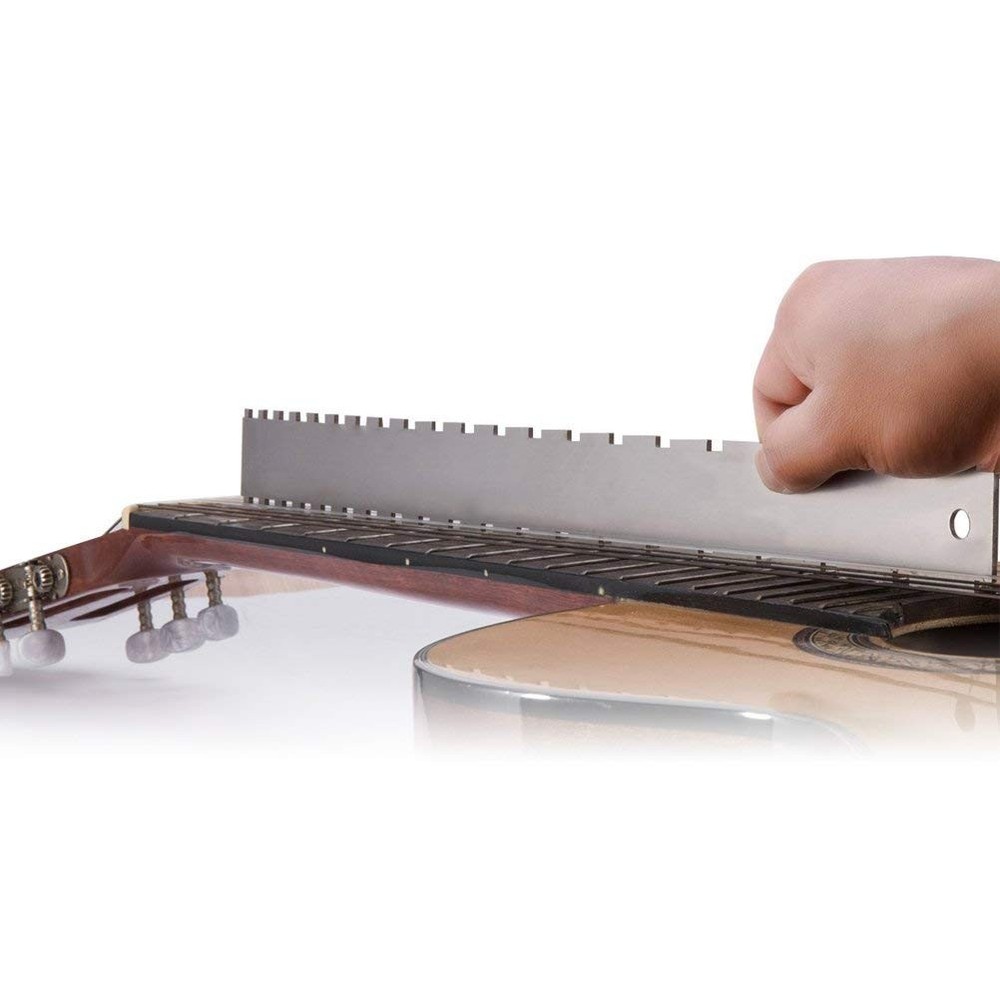 Guitar Neck Notched Straight Edge Luthiers Tool with String 2Pcs, Silver
