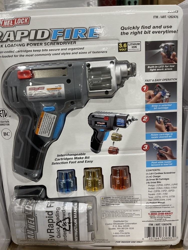 Channel Lock Rapid Fire Quick Loading Power Cordless Screwdriver 18 Driver Bits.