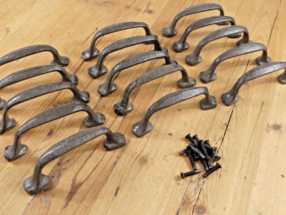 15 Cast Iron Handles Rustic Drawer Pulls Long W/ Screws Pull Handle Farmhouse
