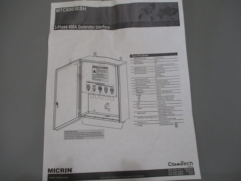 *NEW* COMMTECH / MICRIN MTC6003ESH GENERATOR INTERFACE PANEL