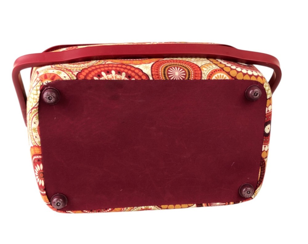 Dritz St Jane Sewing Basket Medium Rectangle Red Orange Circles Fabric Covered