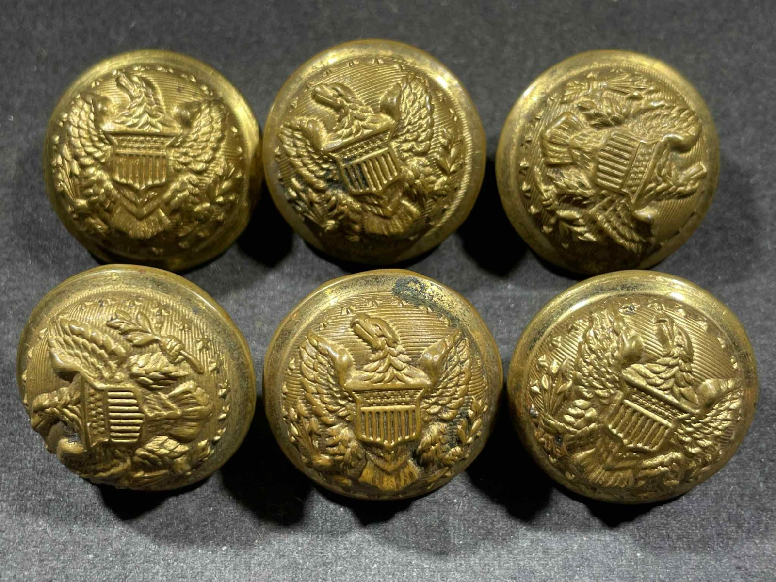 LOT x6 Civil War 1860s US Army Military General Staff Buttons Ring Backed 23 mm