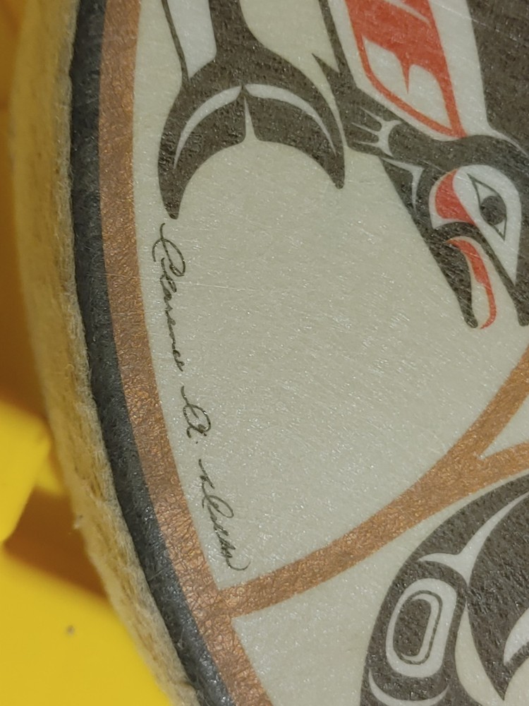 A handmade Native American drum, a Gitxsan.
