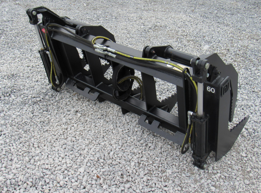 60" Dual Tine Root Rake Clam Grapple Attachment Fits Universal Quick Attach
