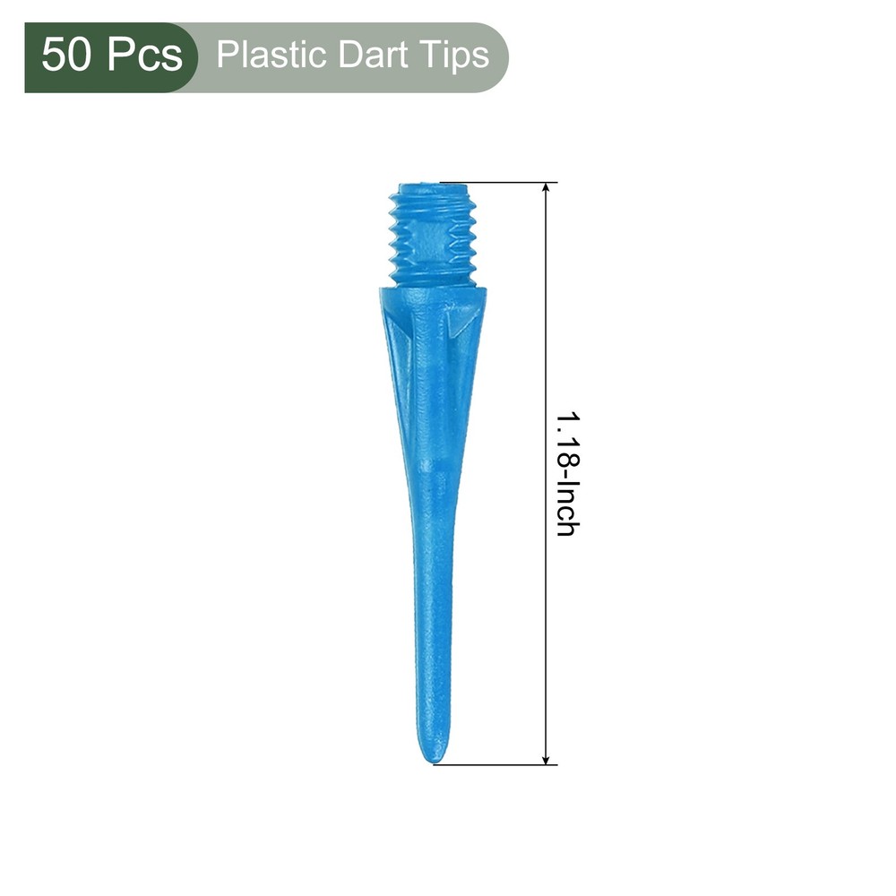 50Pcs Plastic Dart Tips,Game 2BA Thread Soft Darts Tips Blue