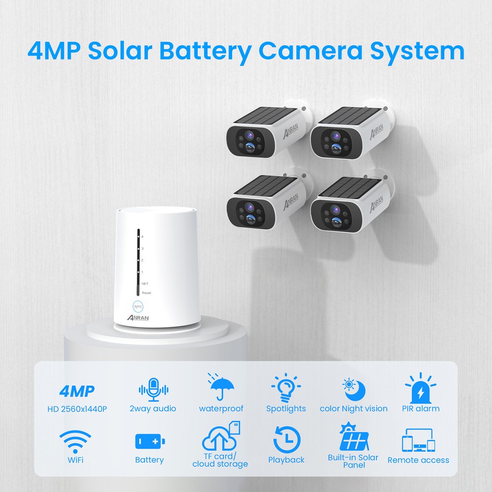 ANRAN Wireless Solar Security Camera System Outdoor WIFI Camera Human Detection
