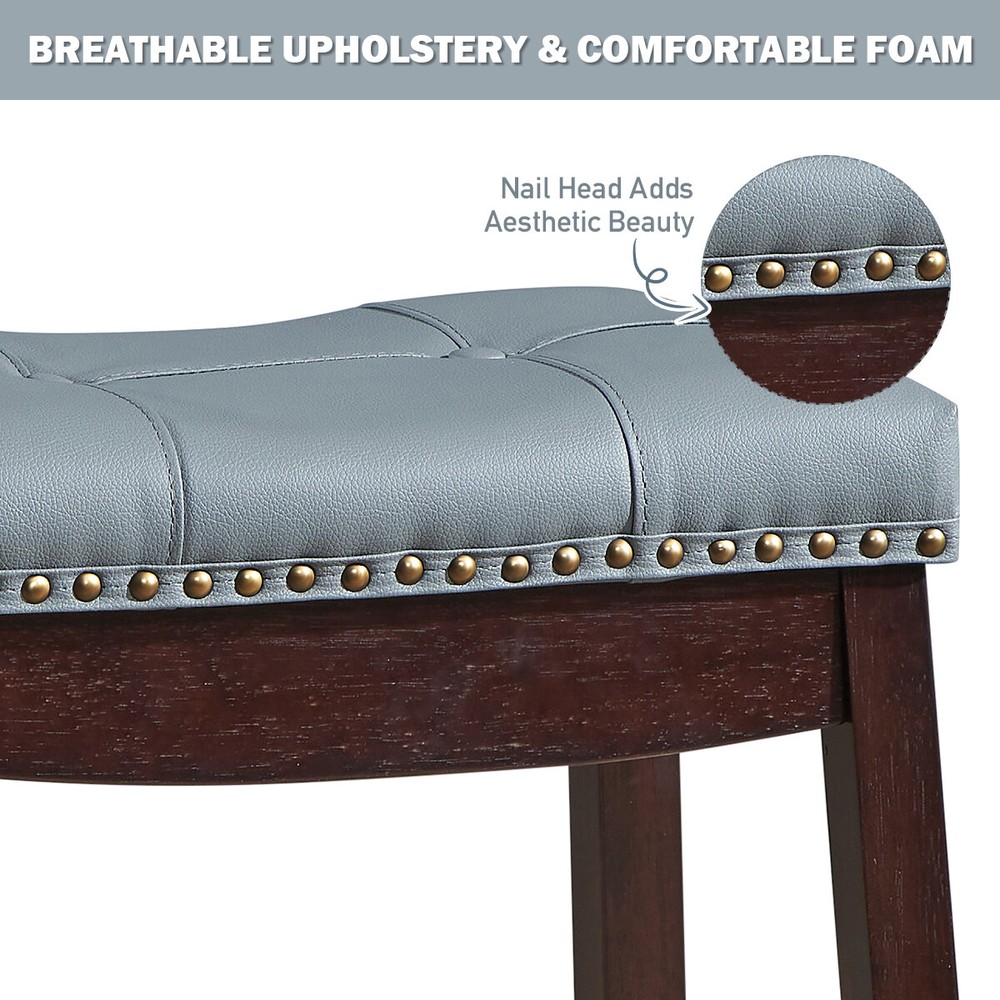 Topbuy 4PCS Saddle Bar Stools Backless Nailhead Counter Stool