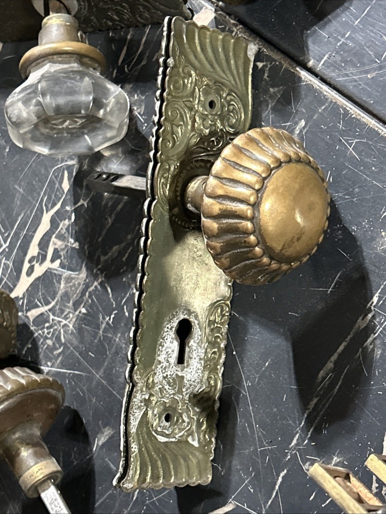Antique Russell Erwin Hardware Knobs Mortise Plates Screws Set Thumb Lock...