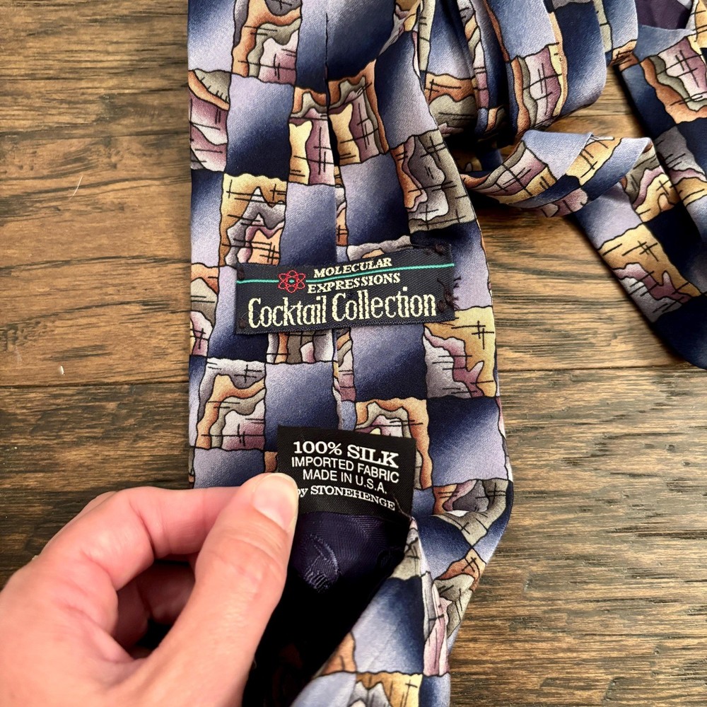 Retro Science Necktie Elevation Map Graphics Molecular Expressions Silk 80s Tie