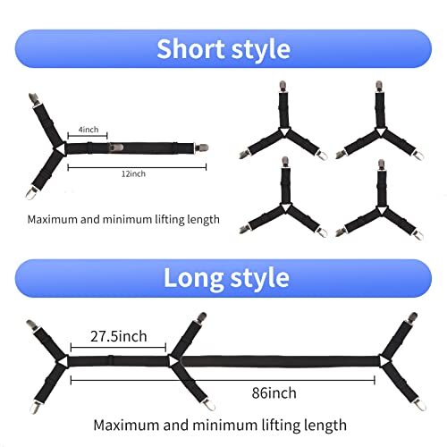 Bed Sheet Holder Straps Adjustable Sheets Stays Keepers with Clips
