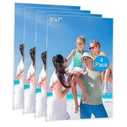 4 Pack Magnetic Picture Frames for Refrigerator, 5x7 5X7"- 4 Pack Clear