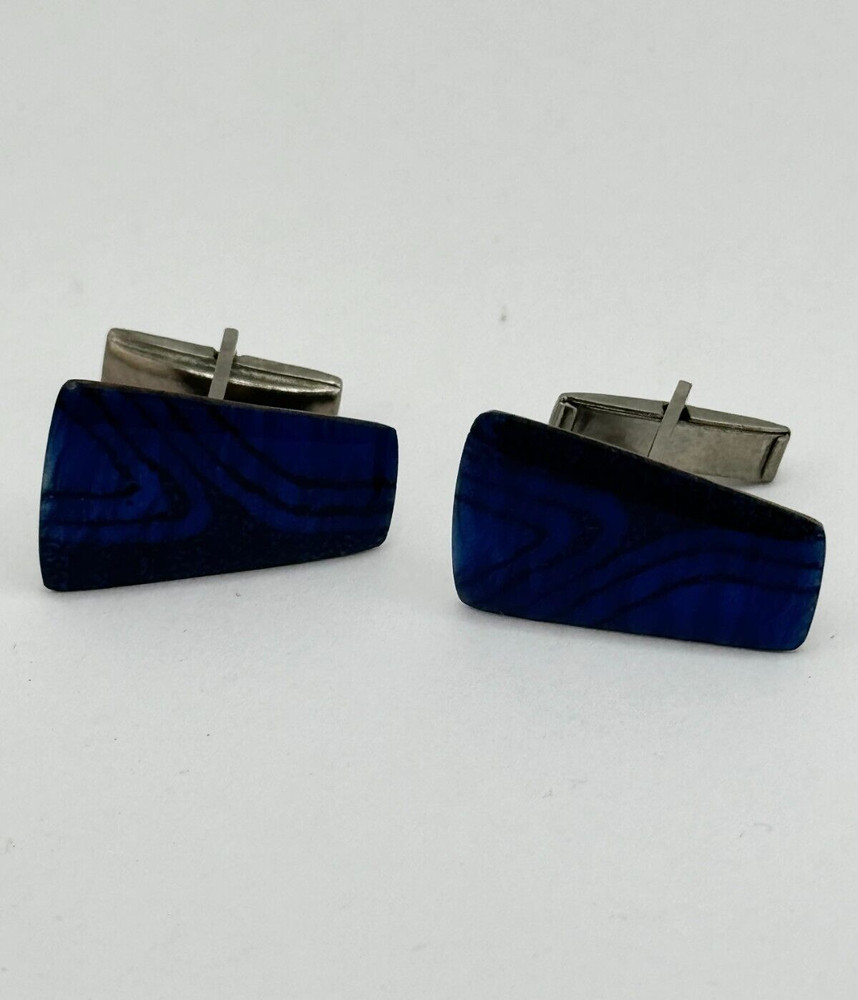 Vintage blue enamel cuff links unisex