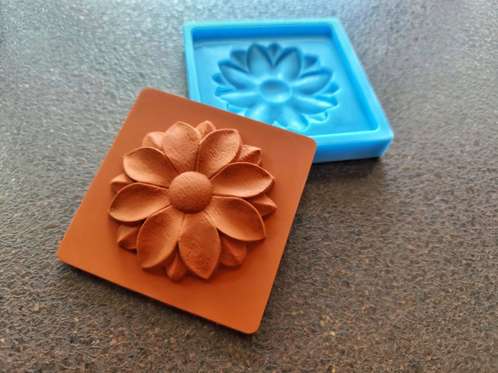 Silicone mold for square tile with 3d flower element | Handmade tiles