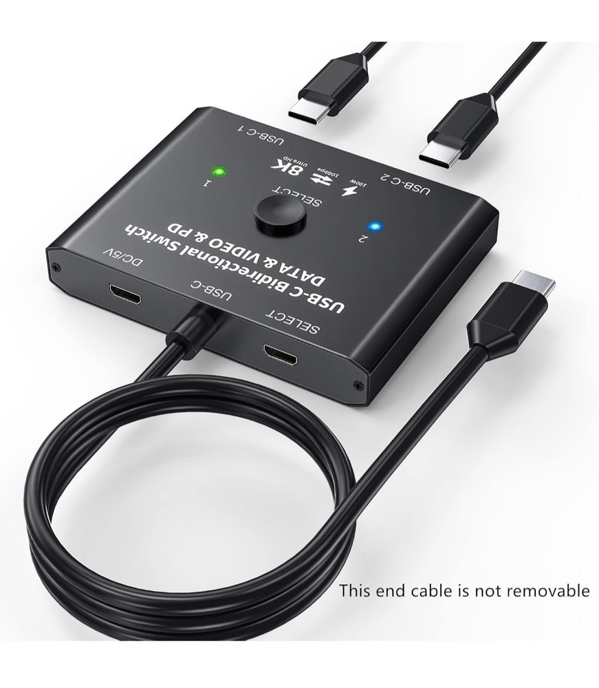 USB-C Switch, Bi-Directional USB-C Switcher 2 Computers, USB-C Switch 2 in 1 Out