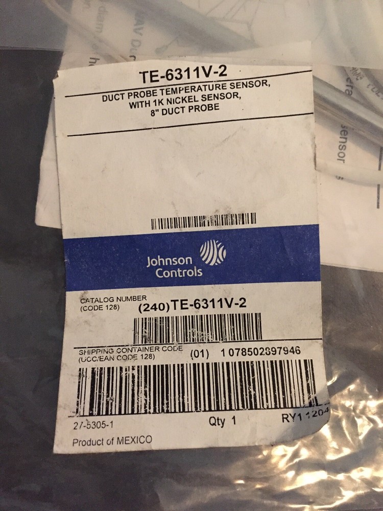 Johnson Controls TE-6311V-2 Duct Prob Temp. Sensor