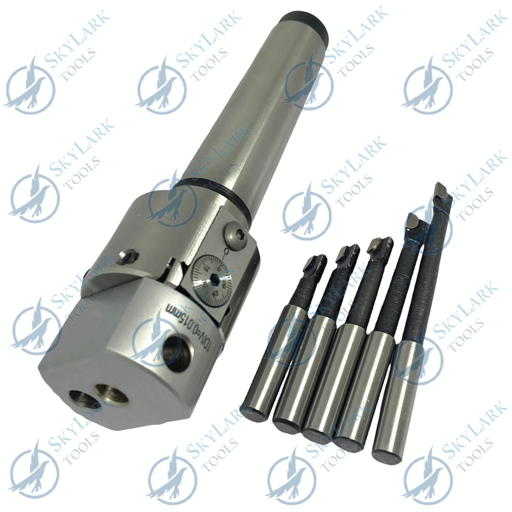PRECISION ADJUSTABLE BORING HEAD 1.5'' WITH MT3 Shank & Carbide Boring Bars 5pcs