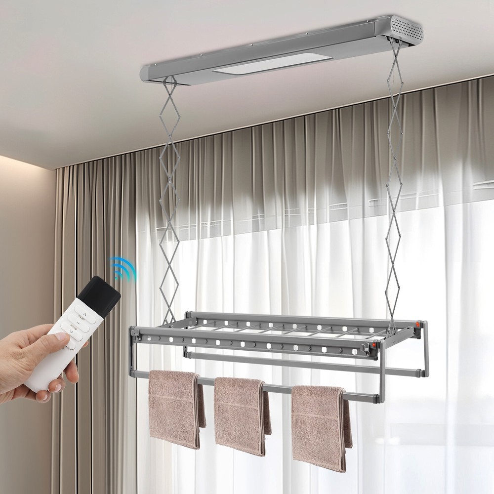 Ceiling-mounted Clothesline, Resealable Vertical Drying Rack W/ Led Light 8 Rods