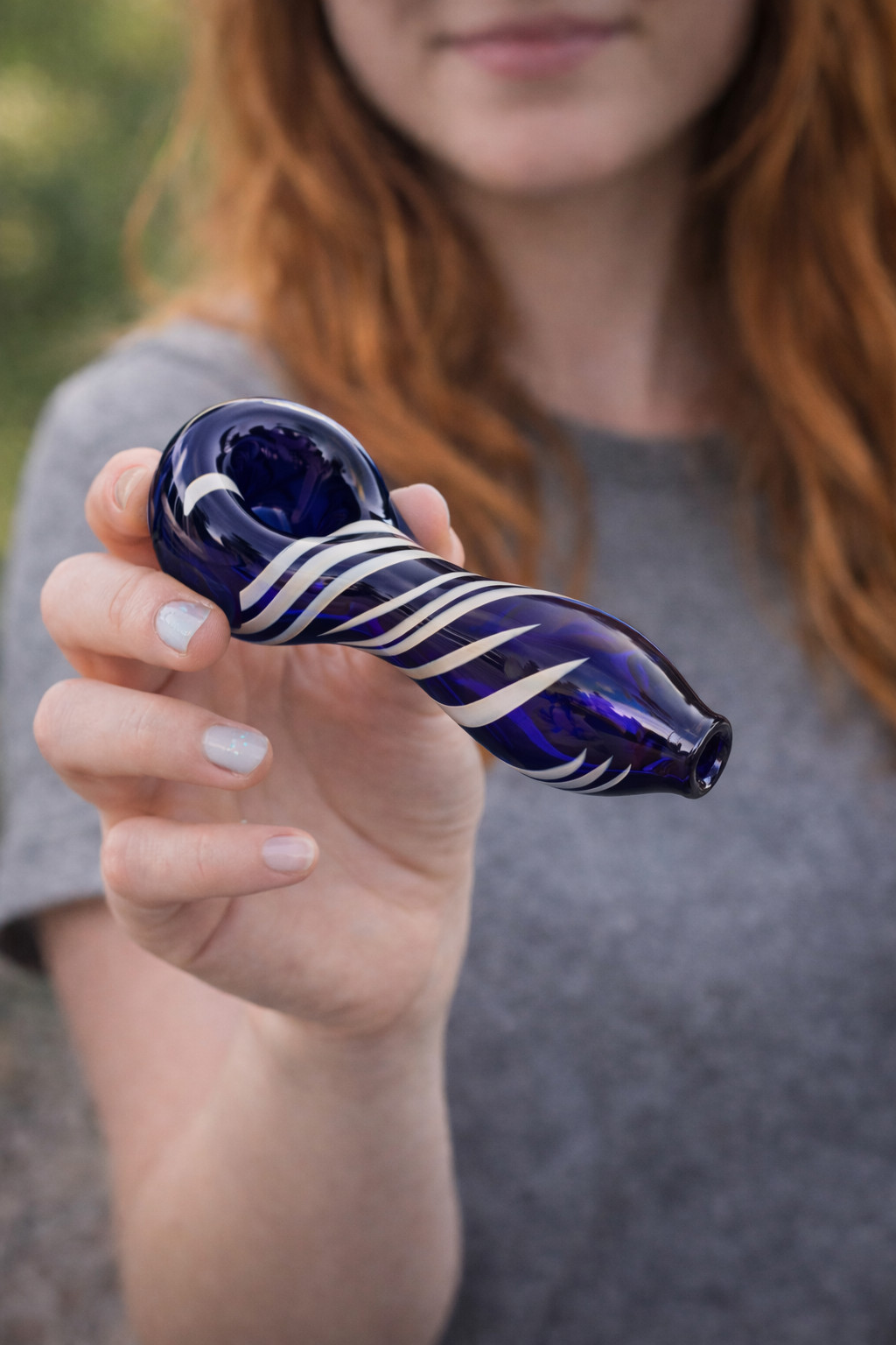 4 Inch Hand Blown Glass Pipe Blue with White Swirl Design Great Price