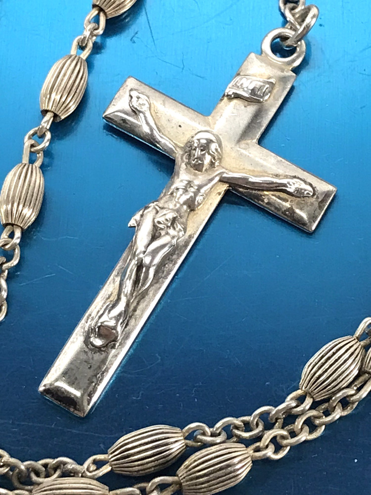 ANTIQUE ALL SOLID STERLING SILVER ROSARY by GOLDI KAPLAN - 23gm 20.5" - SWEDEN