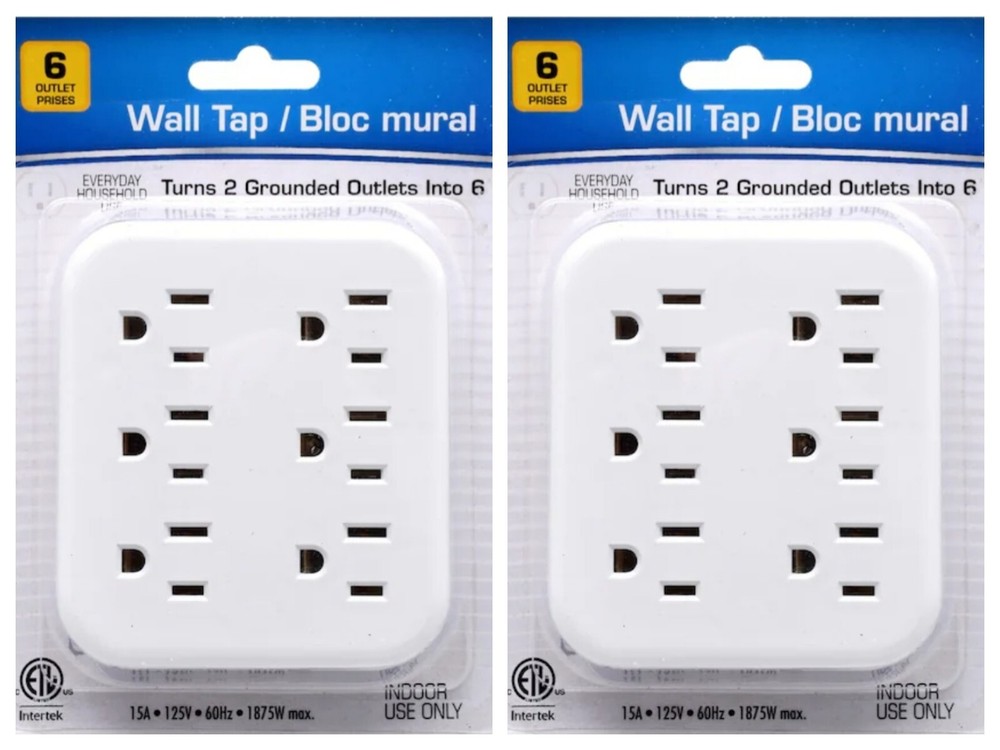 6 Outlet Wall Outlet Adapter Multi Plug Power Splitters Electrical Tap In 2 Pack