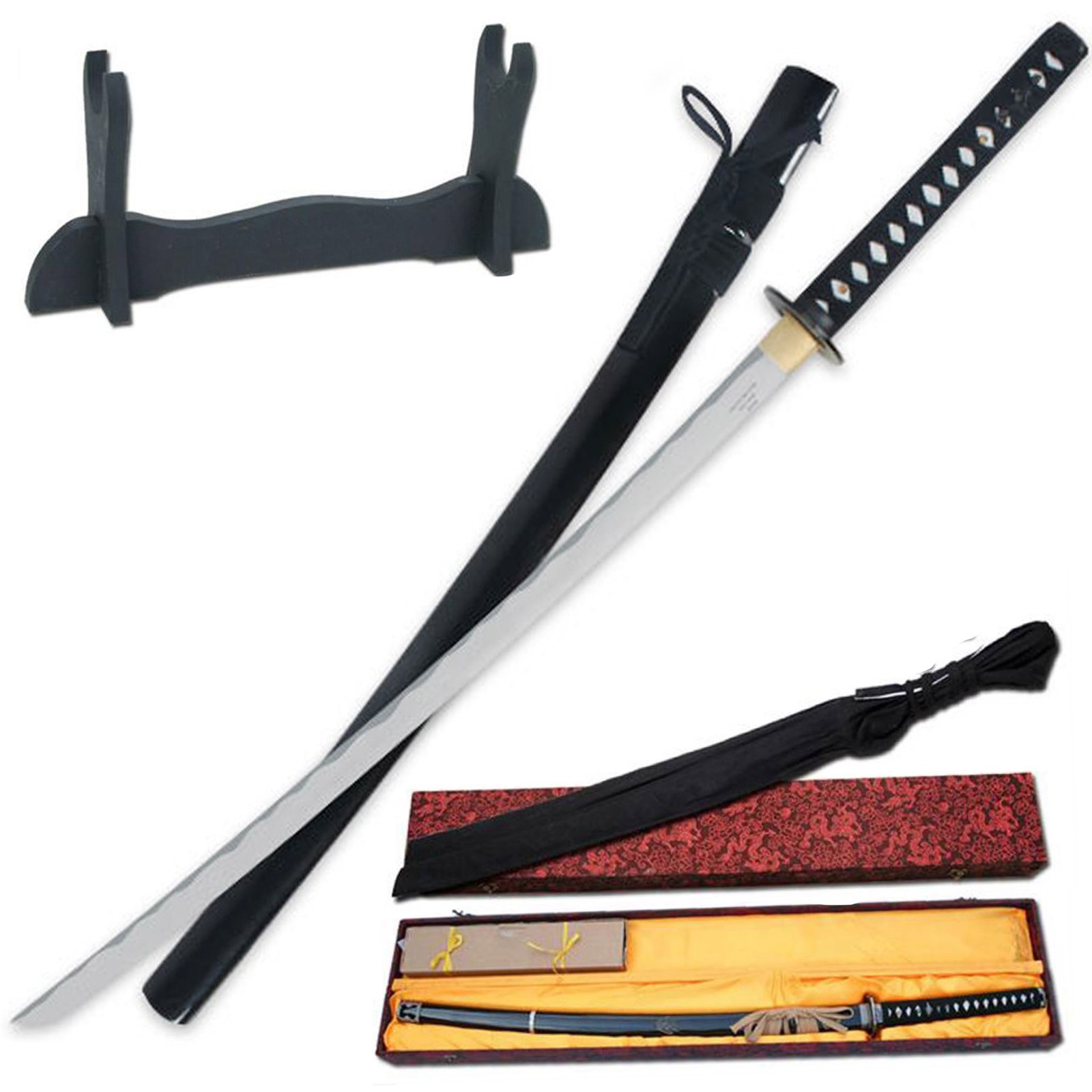JAPANESE REVERSE BLADE RUROUNI KENSHIN KATANA 1060 CARBON STEEL SWORD w/ STAND