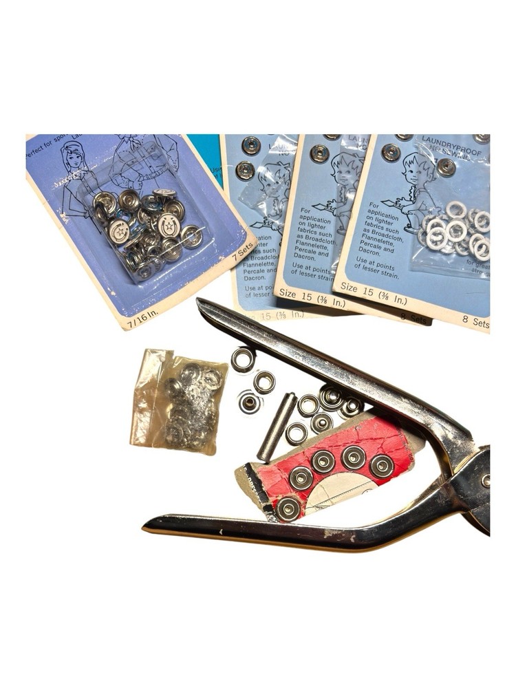 Vintage Sewing Snap Fasteners, Button Covers Lot With Tools