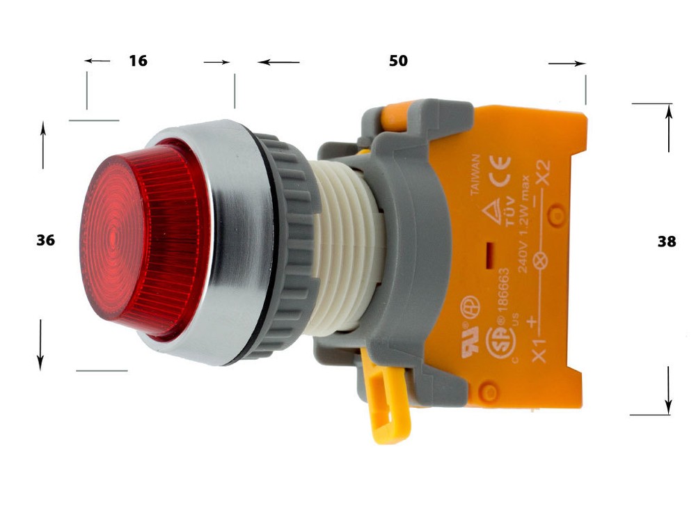 PLN-22A ATI Red LED Pilot Indicator Light 22mm 12V DC Replaceable Lamp