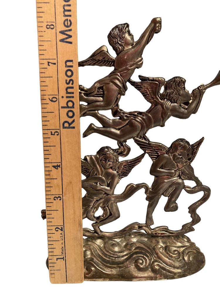 Silverplate Angels Playing Musical Instruments Statue Missing Candleholder Cup