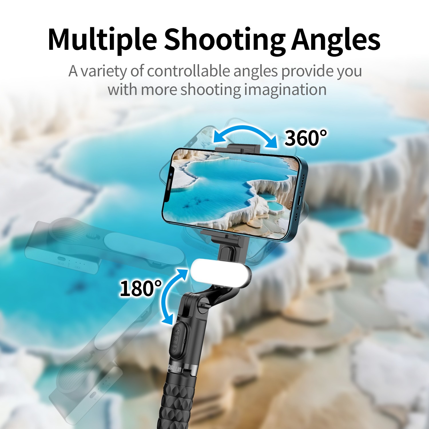 TOALLIN Mobile Phone Gimbal Stabilizer,Foldable Selfie Stick,Fill Light,w/Remote