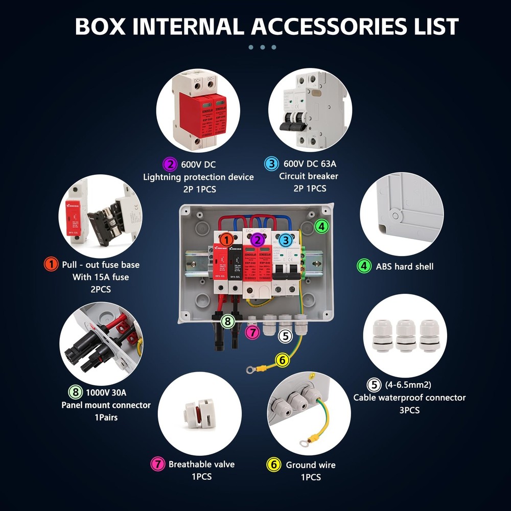 600V Solar DC PV Combiner Box for Solar Panel,1 String with Lightning Arreste...