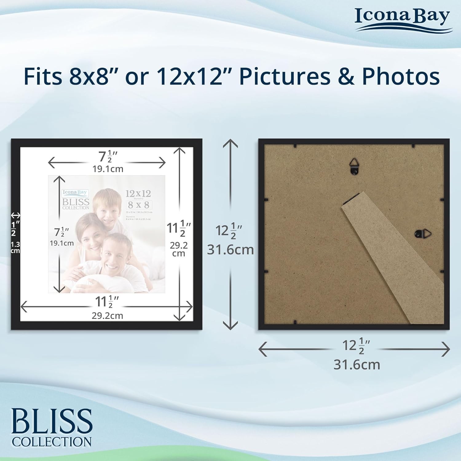 12X12 Picture Frame Black Display Pictures 8X8 with Mat or 12X12 without Mat for
