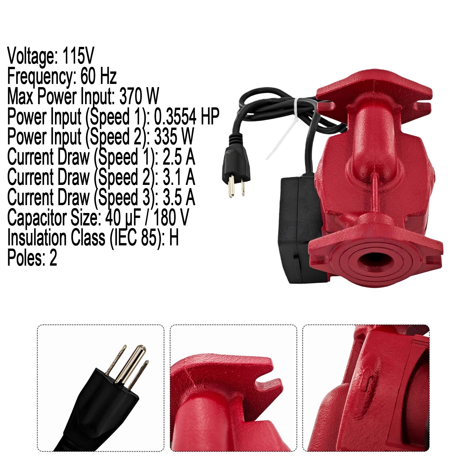 Cast Iron Circulator Pump 115V 1/3 HP Cast Iron For Grundfos 95906630 UPS26-150F