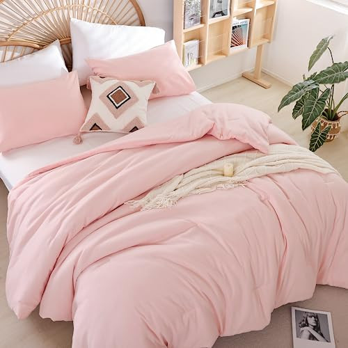 Blush Pink Full Bed Comforter Set Full Size Comforter Modern 3PCS Microfiber