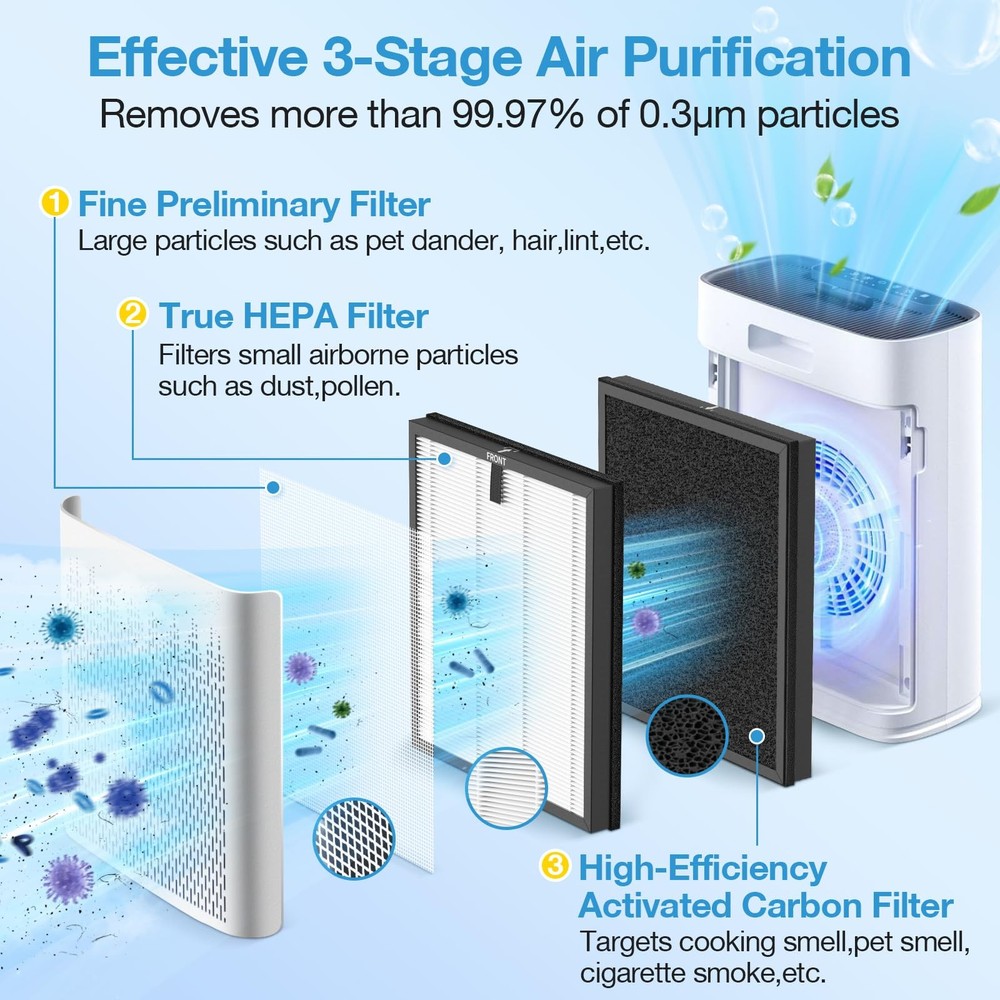 HAP603 Replacement Filter 2 Pack Compatible with ECOSELF Air Purifier Large Room