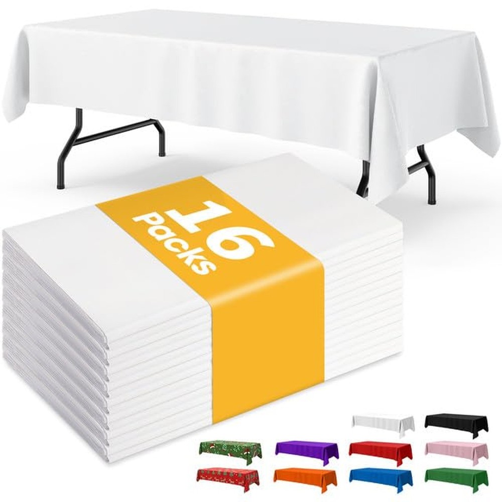 Niuara White Plastic Table Cloth - 16 Pack 54" × 108" Rectangle Disposable