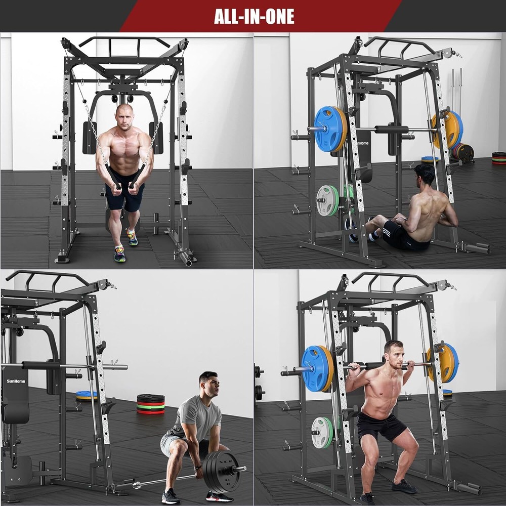 Smith Machine Power Cage Squat Rack with Smith Bar Cable Crossover Machine
