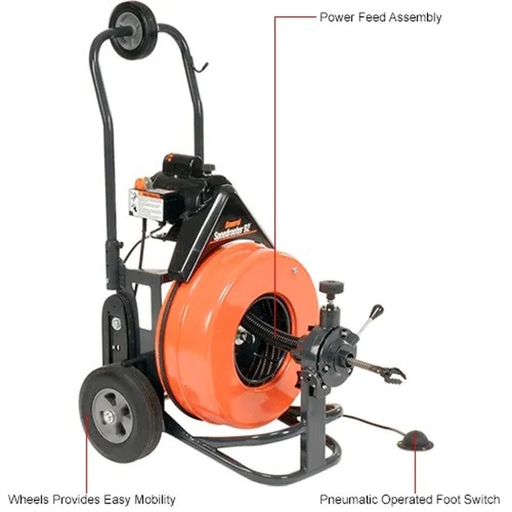 Speedrooter 92 Drain/Sewer Cleaning Machine, w/2 Cables & Cutter Set