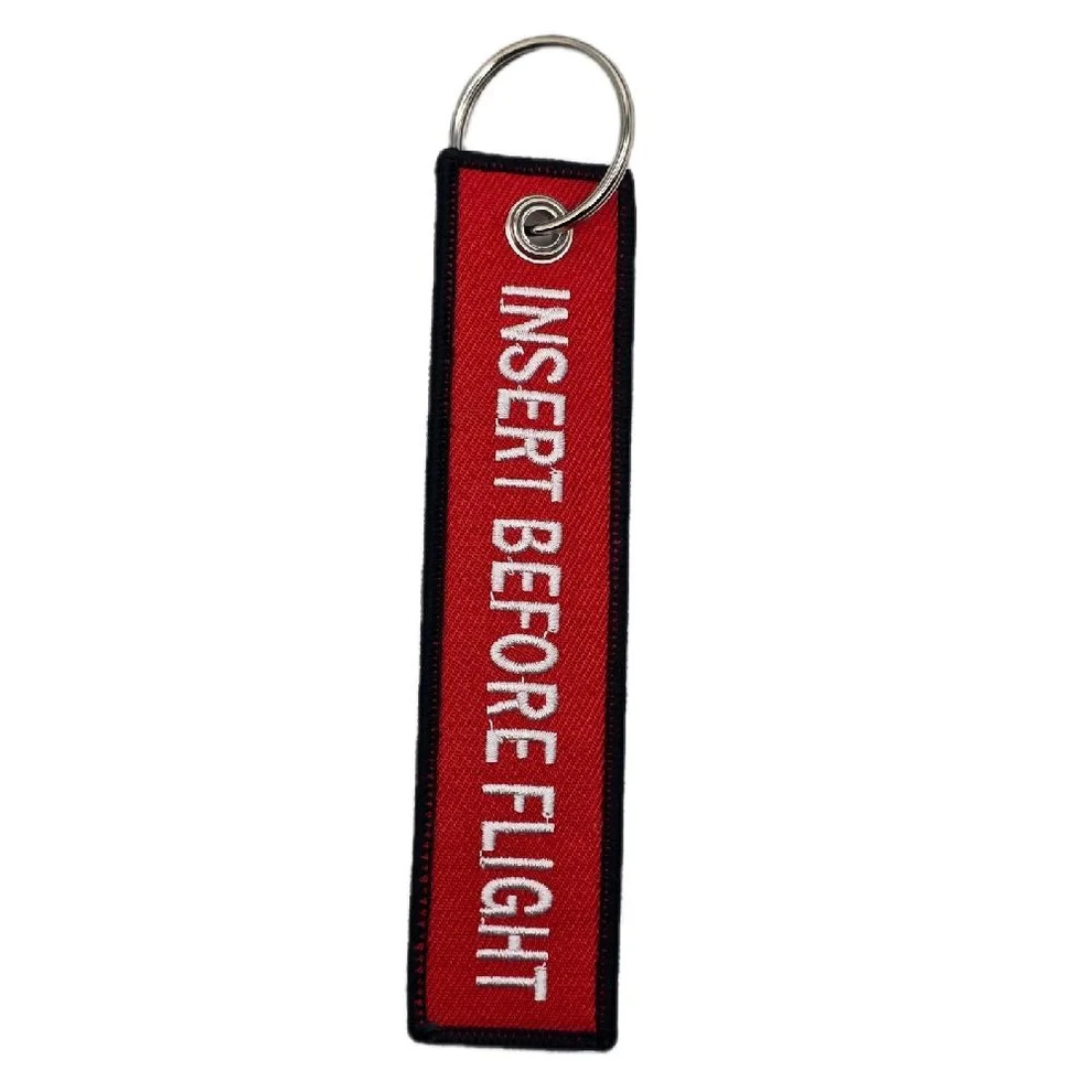 Insert Before Flight KeyTag Keychain - Red & Black "Insert Before Flight"