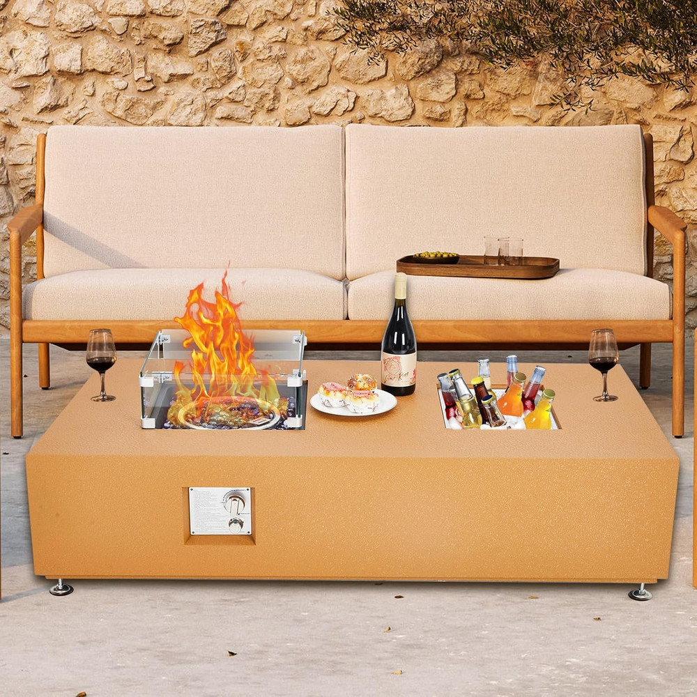 56" CSA Certified Propane Fire Pit Table with Ice Bucket & Wind Guard