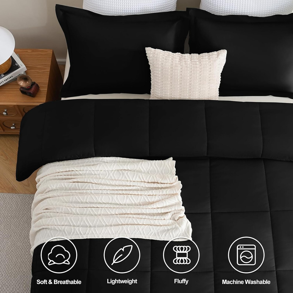 Full Size Comforter Sets - Black Comforter Full Size, 3 Pieces Box Stitched Bed