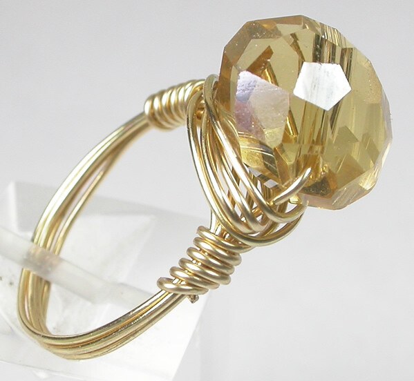 Wire Wrapped Crystal Bead Ring Handcrafted