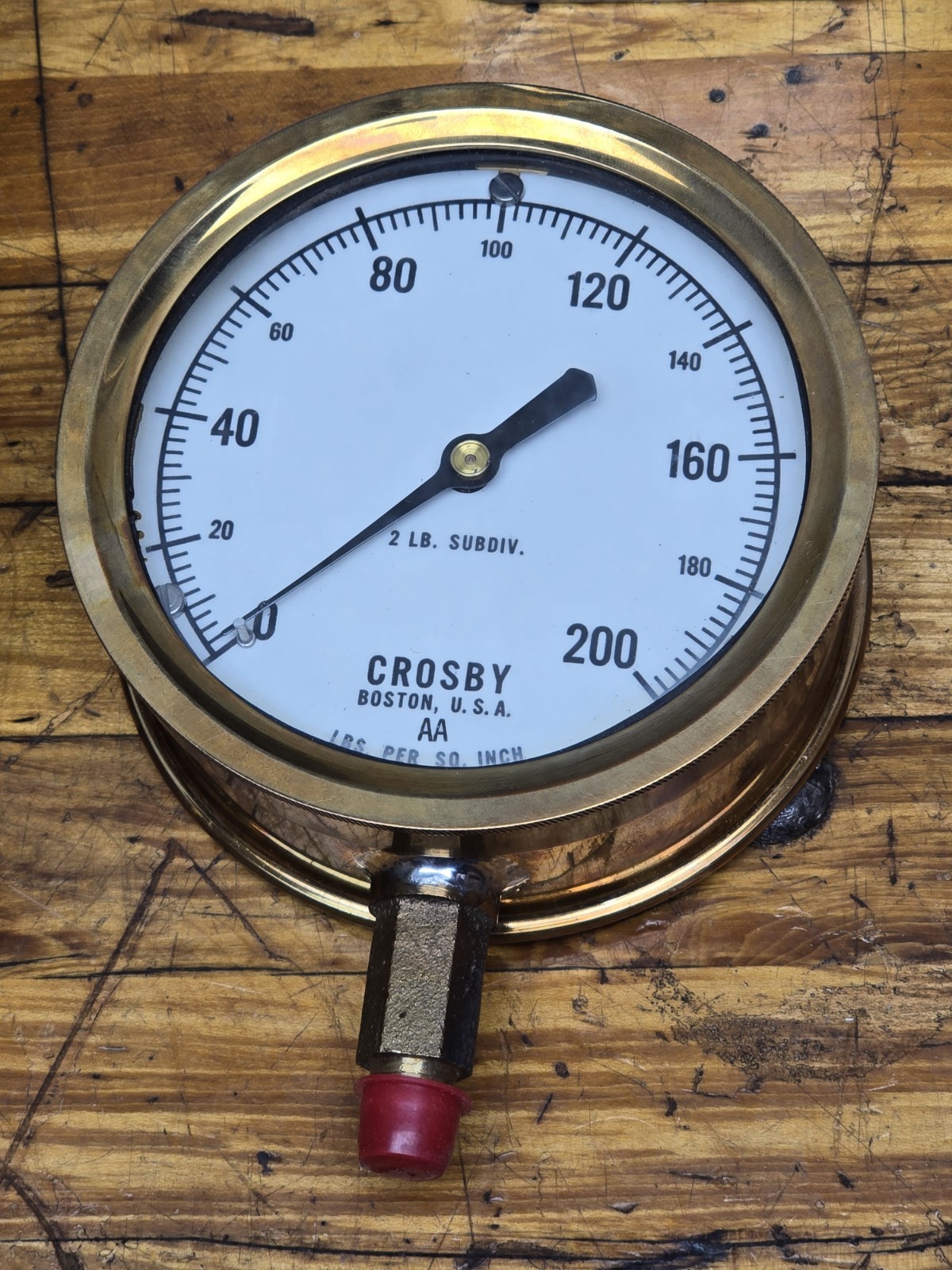 Vintage Industrial Crosby 4-1/2" AA Brass 200PSI Steam Pressure Gauge NOS