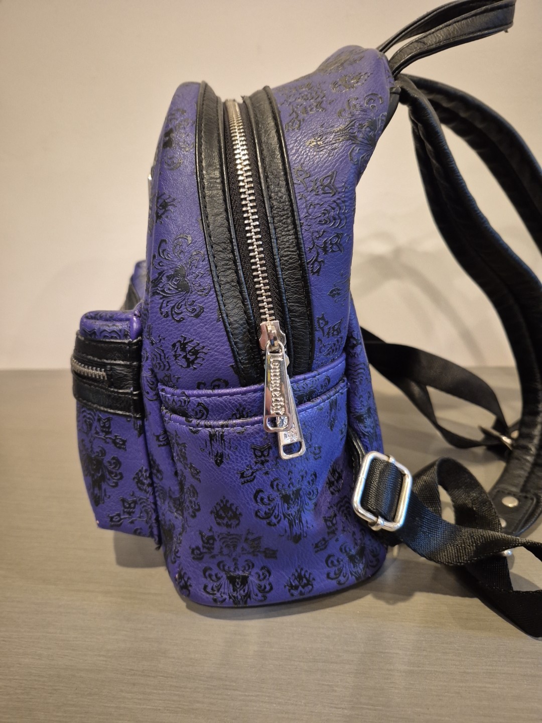 Disney Parks Loungefly, Haunted Mansion Mini Backpack Dark Purple/Black ￼