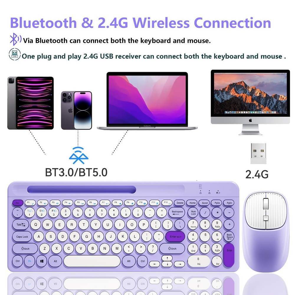 Bluetooth Wireless Keyboard and Mouse Combo Rechargeable with Phone Holder
