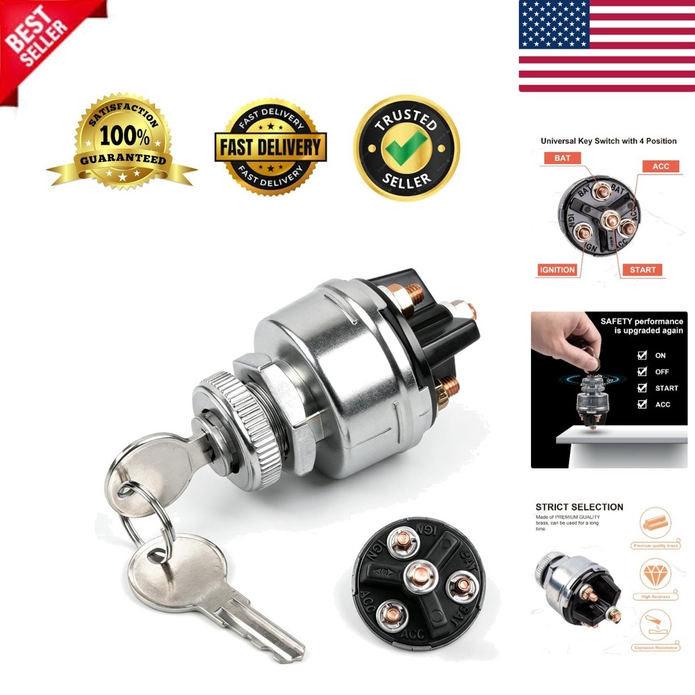 Ignition Switch with Key, 4 Position Universal Key Switch, Starter Switch 12V...
