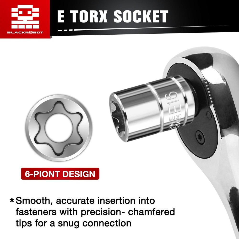 67-Piece Master Torx Bit Socket and E-Torx Socket Set, 1/4” 3/8” 1/2” Drive(E...