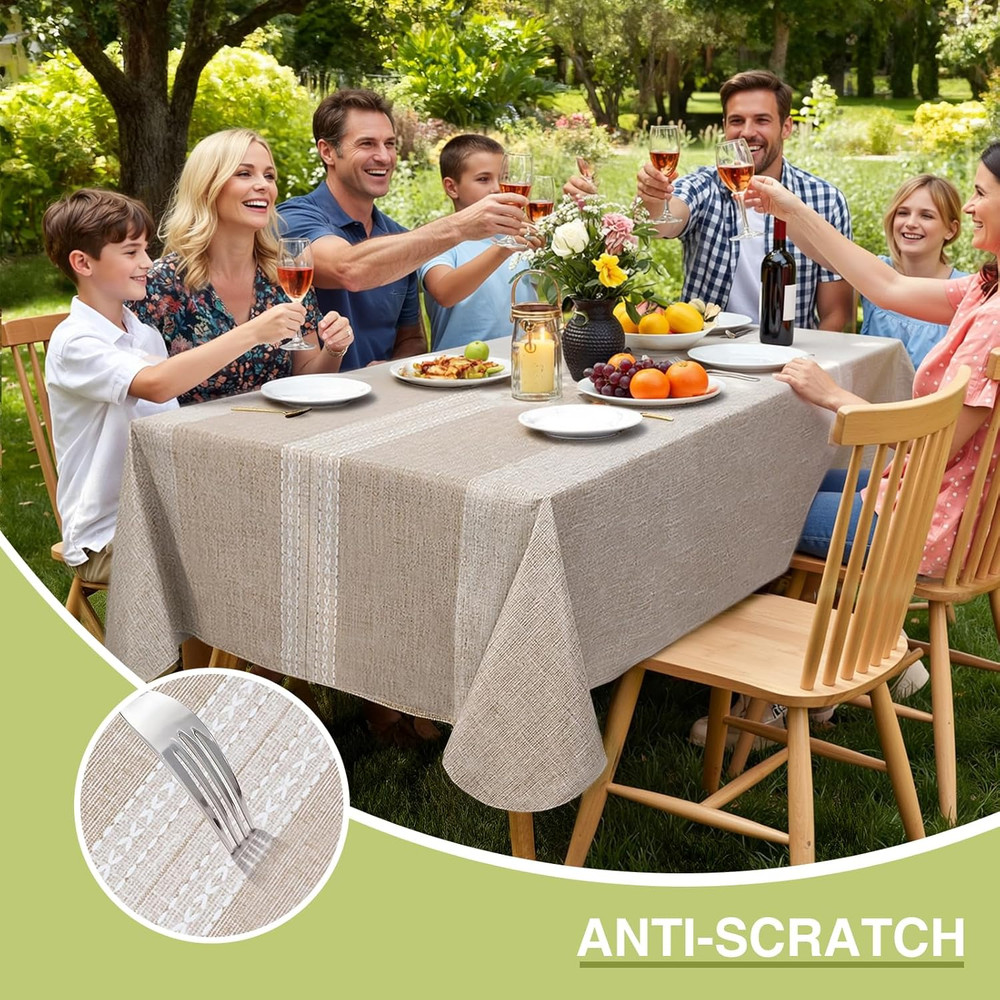 100% Waterproof Rectangle PVC Tablecloths, Vinyl Tablecloth with Flannel Backing