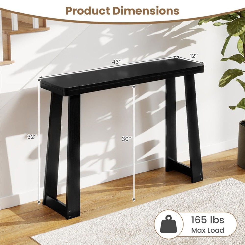 Black Solid Rubberwood Narrow Console Table, 43"Space-Saving Entryway Table