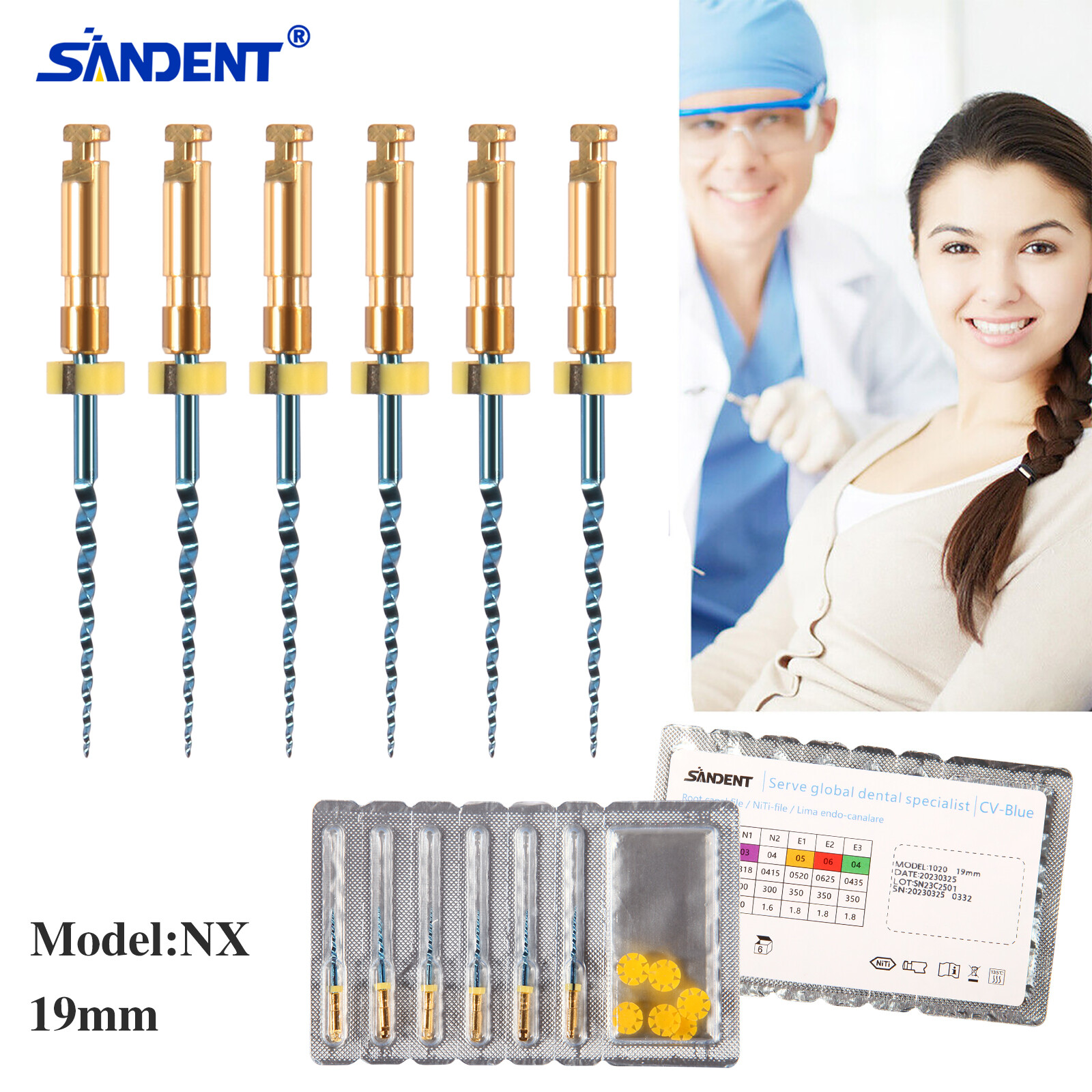 6Pcs/pack Dental Endo CV-Blue Taper File Niti Rotary Files 25MM Root Canal USA